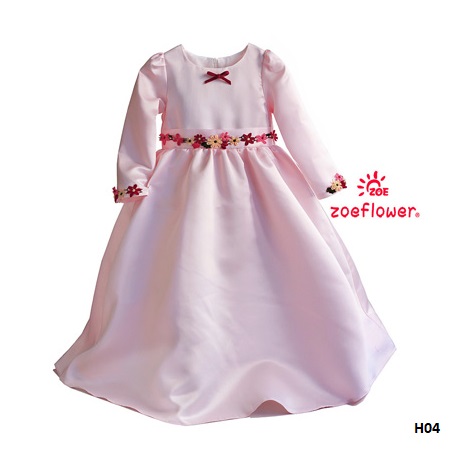 gaun anak pink lengan panjang